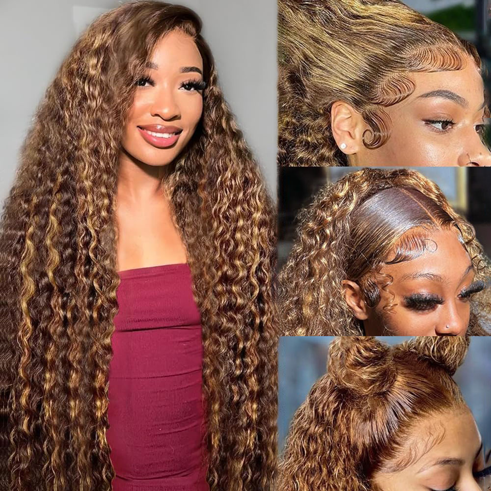 Lace Front Wig - 36-дюймовые глубокие волны P4/27 Highlight Ombre